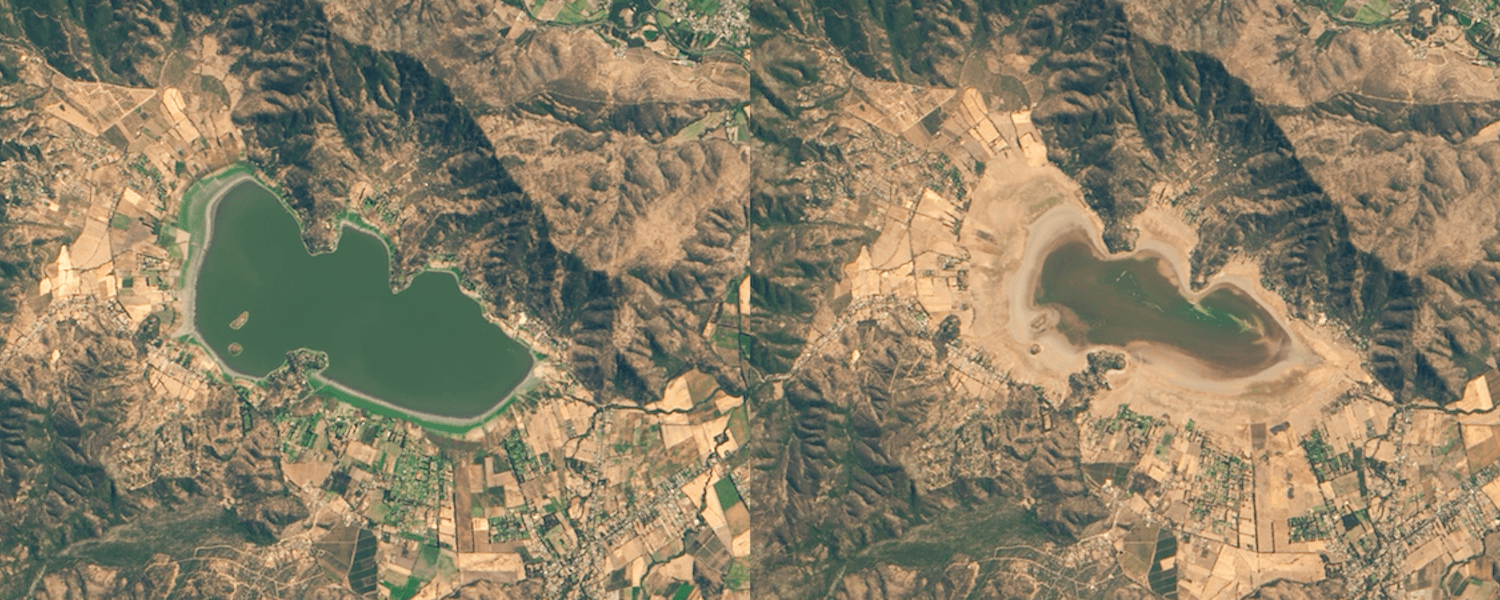 Il lago Aculeo, in Cile, nel 2014 e nel 2019