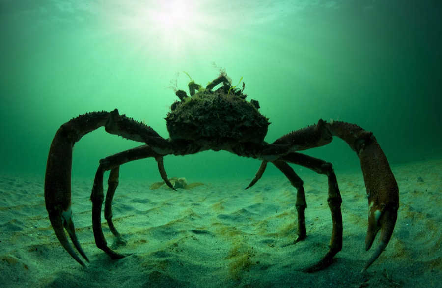 Un granchio ragno cammina sul fondale marino al largo delle Isole Aran, in Irlanda | Foto: George Karbus Photography